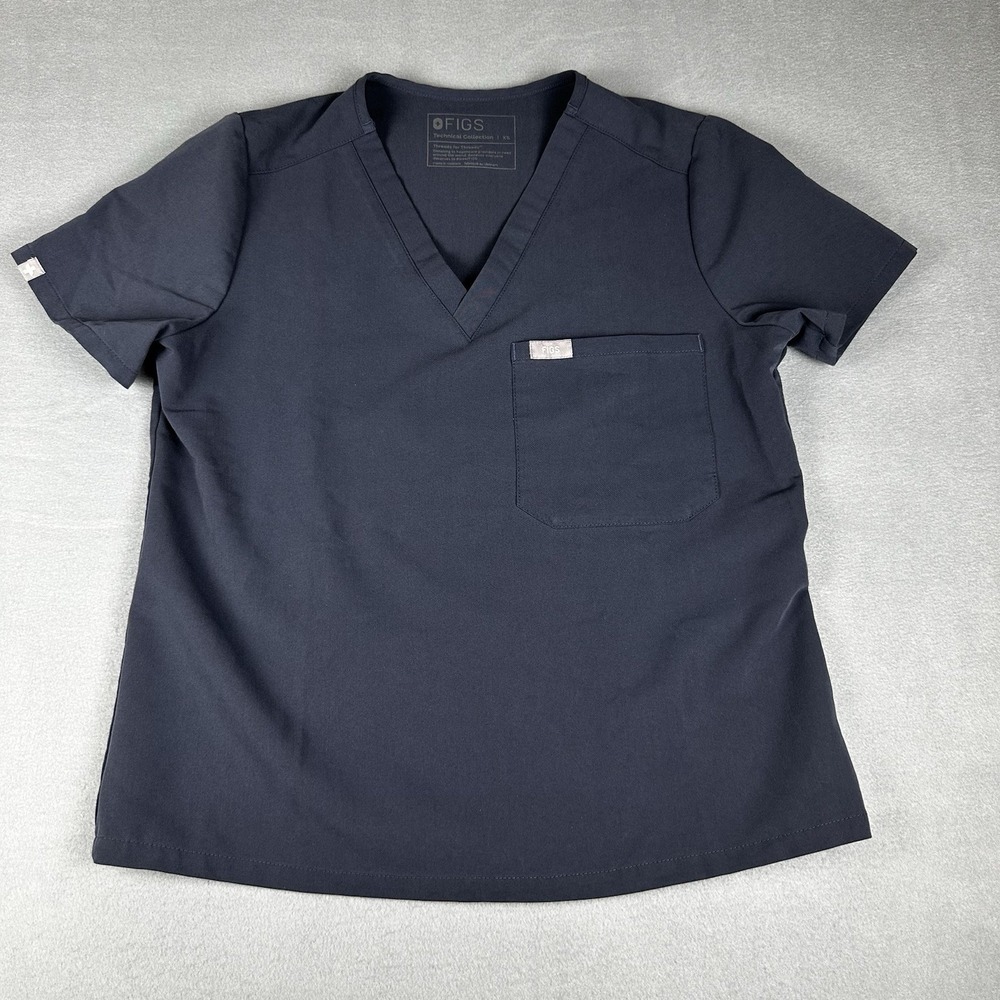 FIGS Top Womens XS Blue Slim Catarina Navy Short Scrub One Pocket Technical